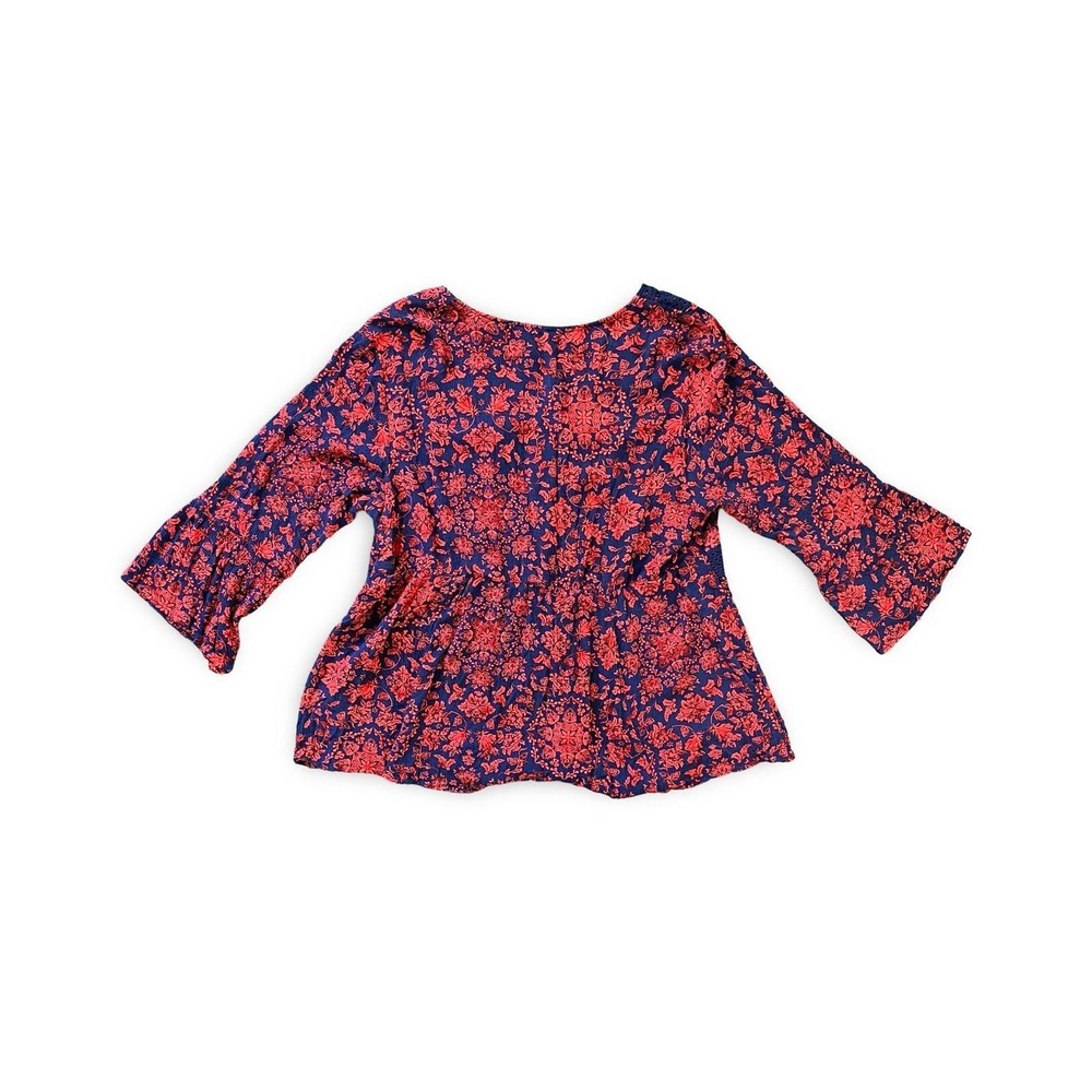 Torrid Shirt Red Blue Floral Lace Up Babydoll Top Tunic Crochet Size 2XL XXL - Picture 3 of 7